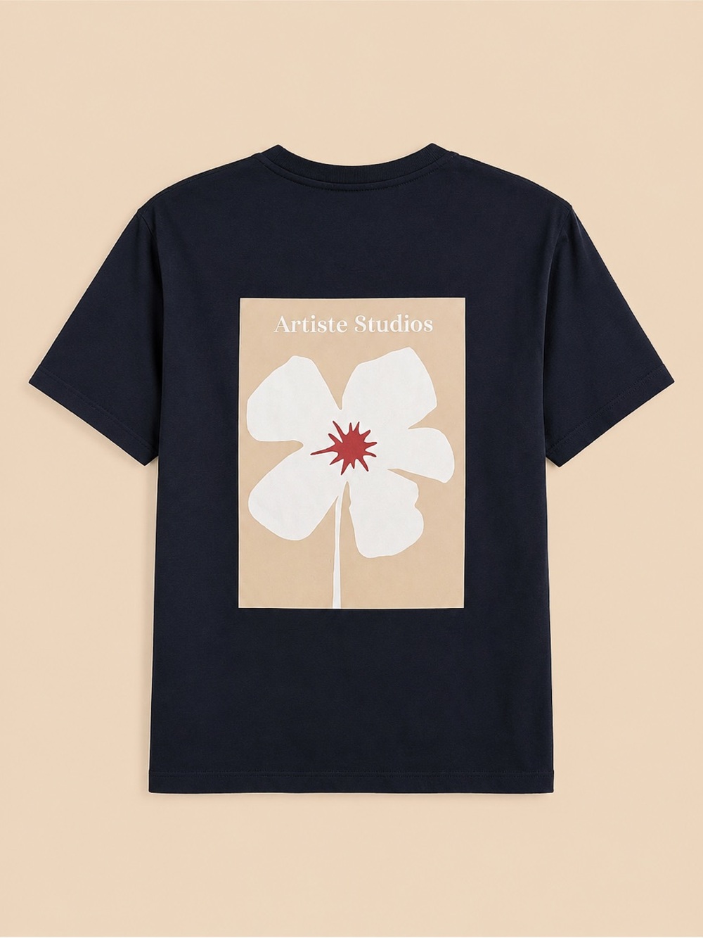 Denim & Flower Navy Tee with Small Floral Patch